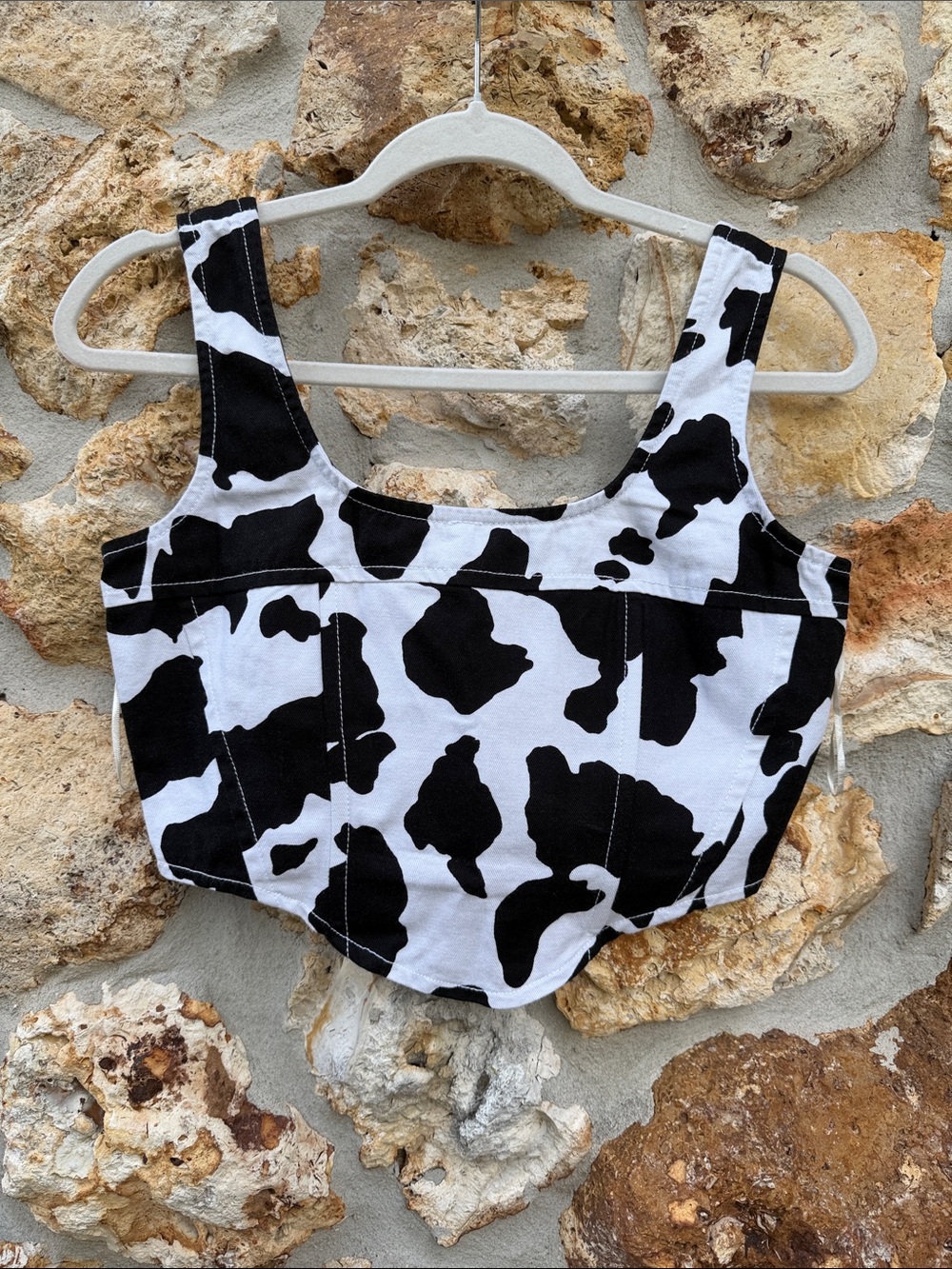 Lone Star crop top Cow Print western black & white NWOT